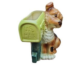 Royal Copley Ceramic Pottery Planter Puppy Dog Mailbox 1950s Vintage Collectible